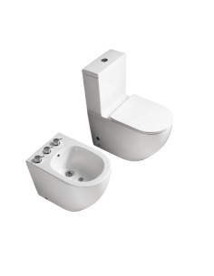 Combo Inodoro Largo Mochila y Bidet Triple Agujero Siena